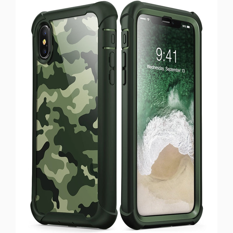 Für iPhone X Xs Hülle 5,8 Zoll Original i-Blason Ares Serie Ganzkörper-Rugged Clear Bumper Case mit integrierter Displayschutzfolie