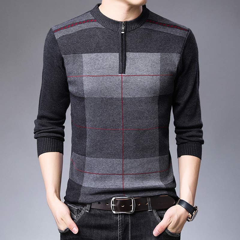 2022 Zipper Thick Warm Winter Striped Knitted Pull Sweater Men Wear Jersey Mens Pullover Knit Mens Sweaters Male Fashions 93003