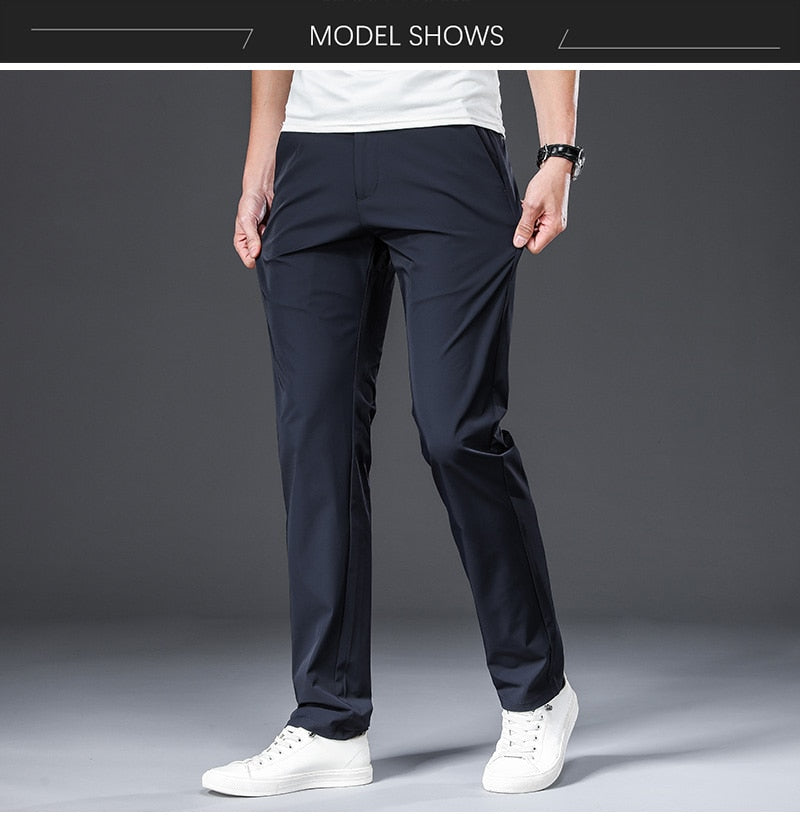 BROWON Classic High Quality Men Trousers Spring Summer Midweight Solid Color Straight Trousers Male Full Length Casual Pants Men