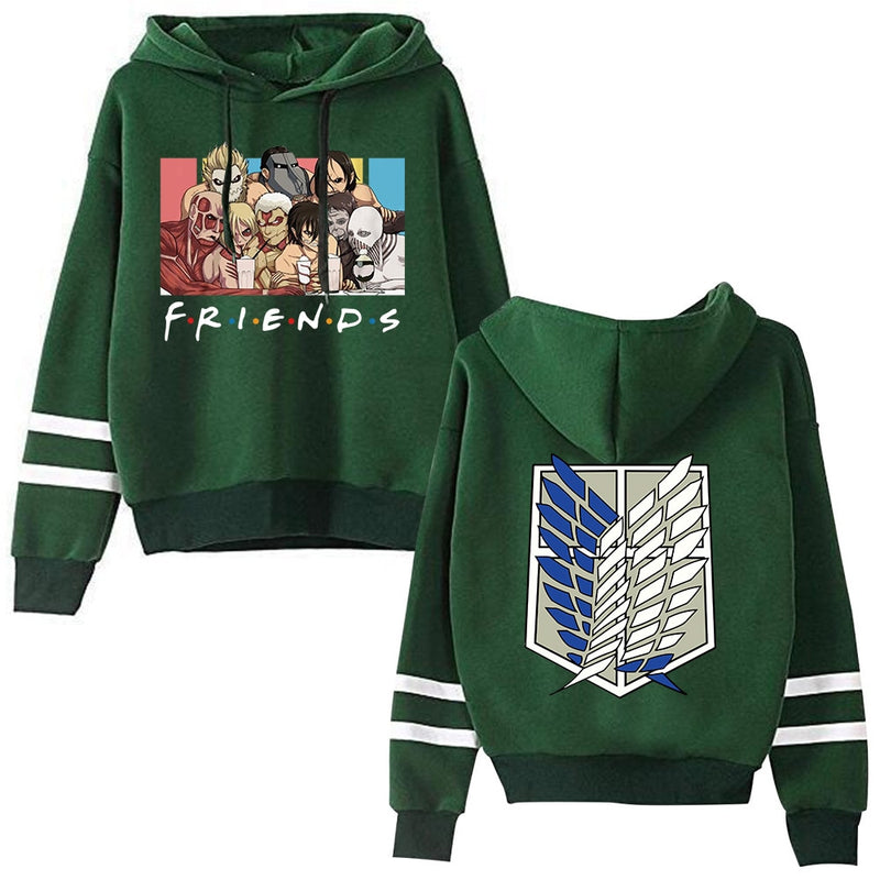 Attack on Titan Long Sleeved Striped Hooded Sweatshirt Pullover Tops Harajuku