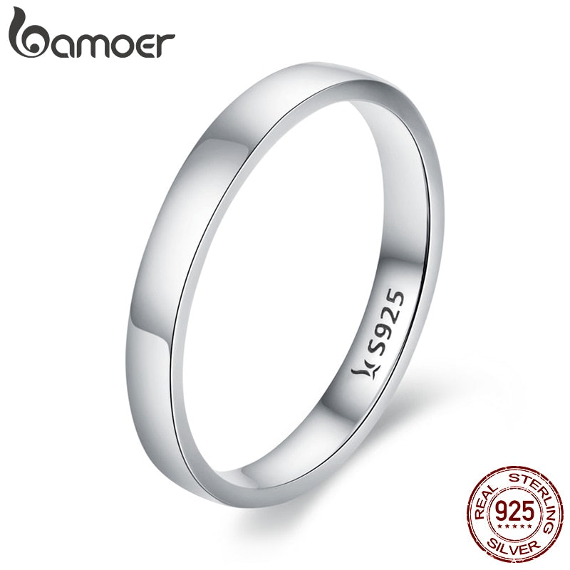 BAMOER High Quality 925 Sterling Silver Wedding Ring Classic Round Finger Ring Women Wedding Engagement Jewelry Gift SCR343