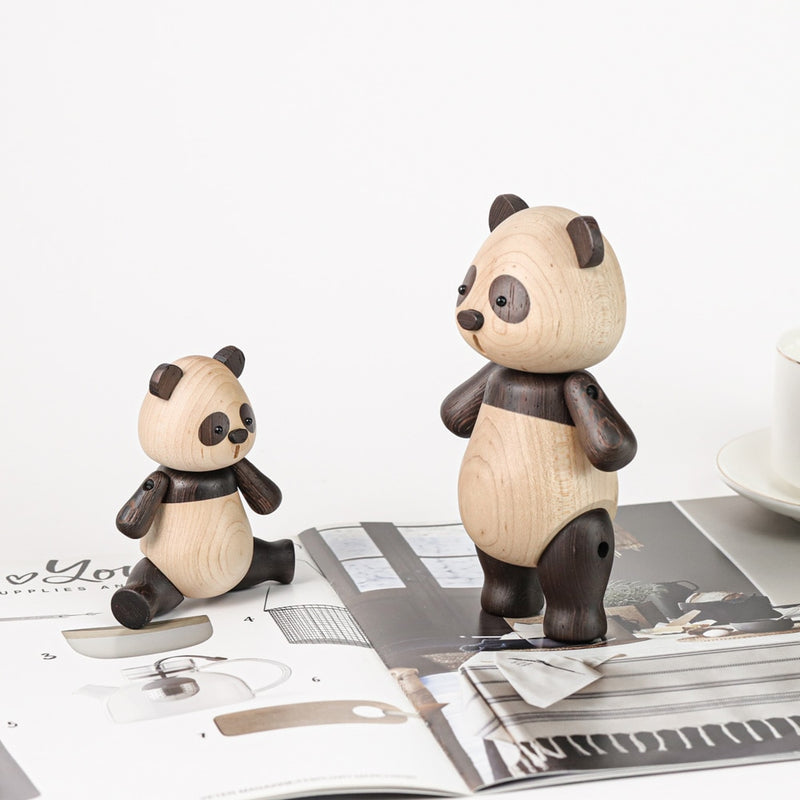 Luxury Wooden Panda Figurines Quality Original Animal Miniature Wood Sculpture Decorative Living Room Ornament Birthday Gift New