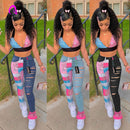 Pantalones vaqueros con estampado de Bandana para mujer, pantalones vaqueros ajustados desgastados, pantalones ajustados acampanados, ropa de calle para Fitness, Otoño Invierno