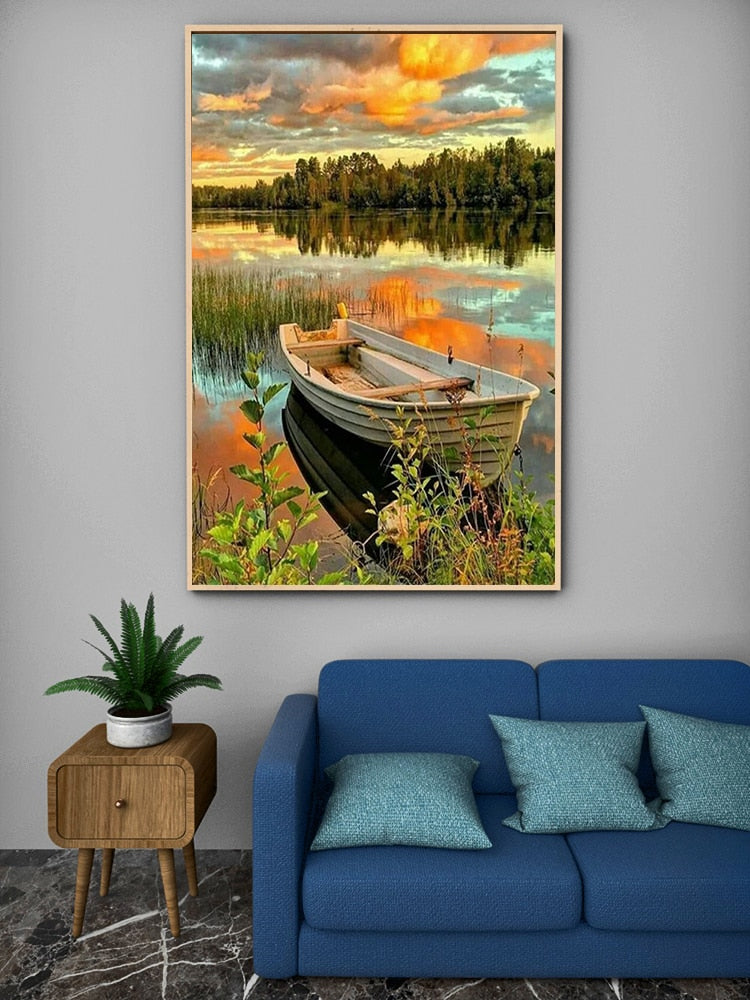 CHENISTORY Frame DIY Painting By Numbers Seascape Boat Canvas By Numbers Diy Gift Acrylic Handpainted Oil Paint For Home Decor