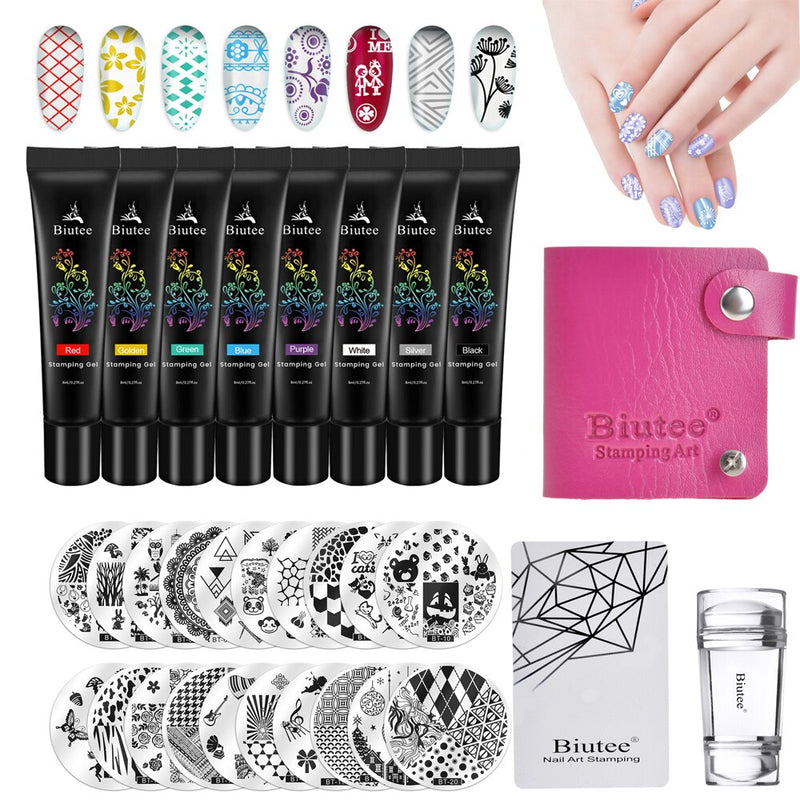Biutee 8Colors Kit Nail Stamping Gel Polish Set 8ml Stamp Print Oil UV Gel Vanish Soak Off Varnish For Nail Art Stamping Plates