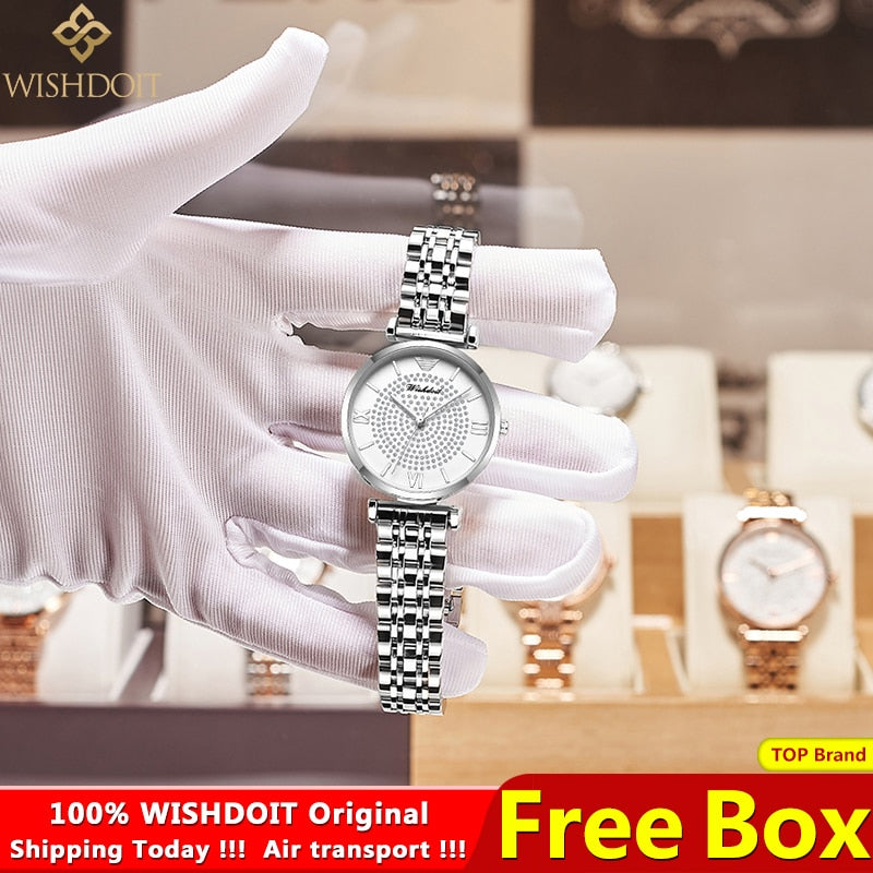 WISHDOIT 2022 New Casual Fashion Ladies Watch Stainless Steel Strap Quartz Watch Diamond Ladies Hand Watch Relógio feminino