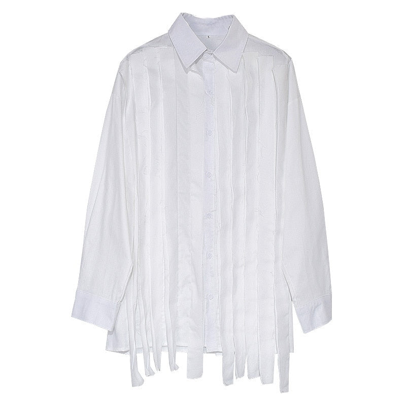 XITAO Tassel White Blouse Fashion New Full Sleeve 2020 Autumn Single Breast Pleated Small Fresh Casual Style Loose Shirt ZP2055