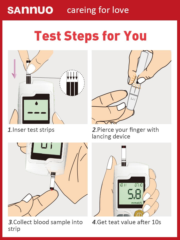 [50/100/200/300/400 Stück] Sannuo Sinocare Blutzuckerteststreifen in Fläschchen für GA-3 Glucometer Monitor