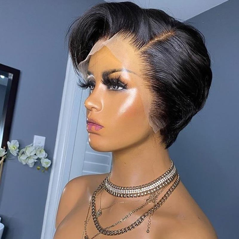 Short Pixie Wig Bob Cut Wig Straight Human Hair Wigs  T Part Cheap Transparent Wig For Women Preplucked Natural Hairline Wig