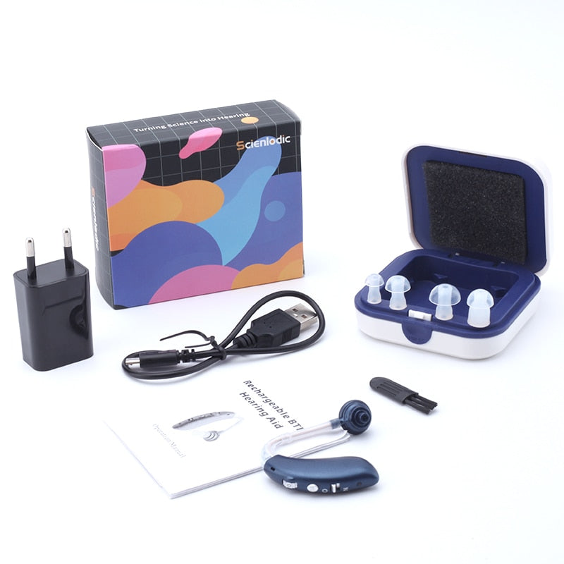Mini audífono recargable, audífonos BTE digitales, amplificador de sonido de tono ajustable, audífono digital portátil para personas mayores sordas