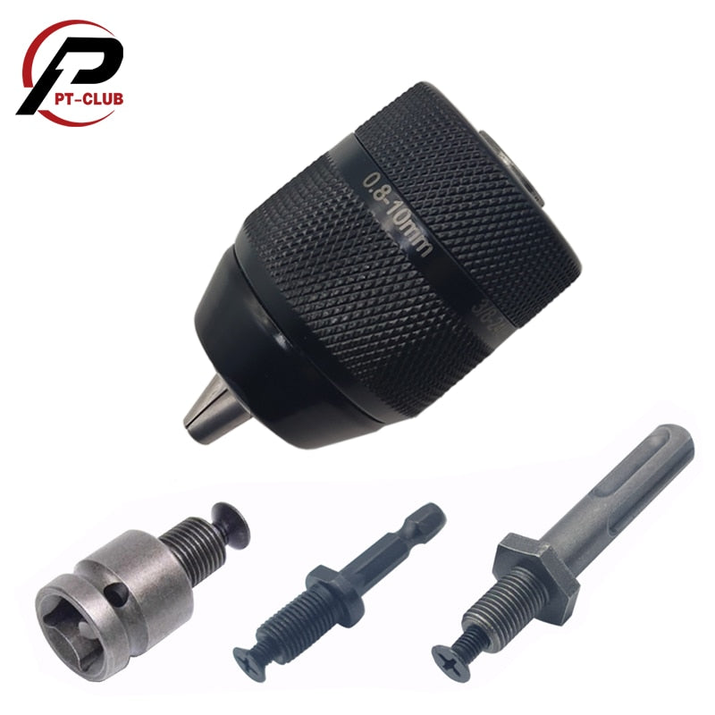 Keyless 0.8-10mm 3-Jaw  3/8-24UNF Drill Chuck Quick Change Adapter SDS-Plus Shank 1/4&quot; Hex Square Fit Rotary Hammer/Hammer Drill