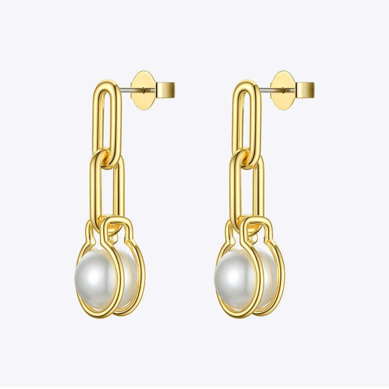 ENFASHION Link Chain Pearl Drop Earrings For Women Gold Color Geometric Dangle Earings Fashion Jewelry Dropshippping E191142