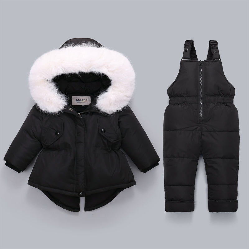 Chaqueta de abrigo de plumón para niños + mono, ropa para niños pequeños y niñas, 2 uds., traje de invierno, monos cálidos para bebés, conjuntos de ropa