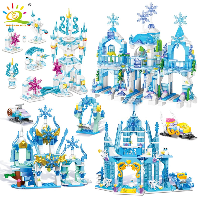 HUIQIBAO amigos Castillo de hielo princesa reina bloques de construcción conjunto de ladrillos modulares para niñas casa Palacio niños juguetes de construcción