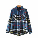 Autumn Winter Plaid Jackets Wool Blend Coat Fashion Button Thick Vintage Casual Office Warm Overshirt Ladies Outwear Chic Tops