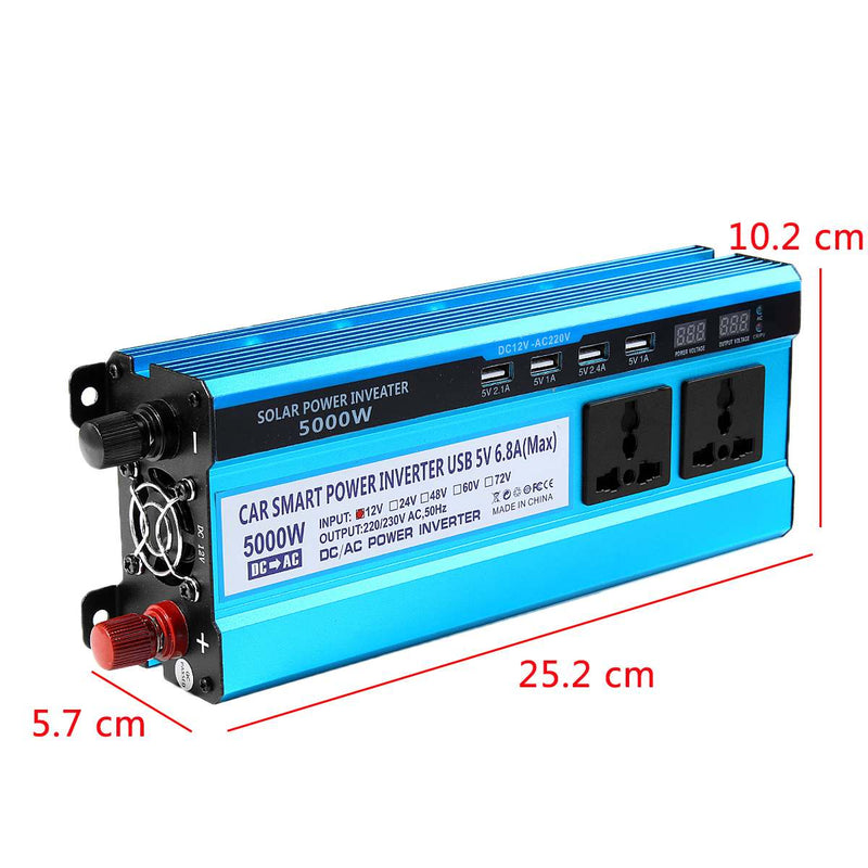 5000W 12V/24V-220V Wechselrichter LCD Display Solor Wechselrichter Auto Transformator Konverter 3 Steckdosen 4 USB Ports