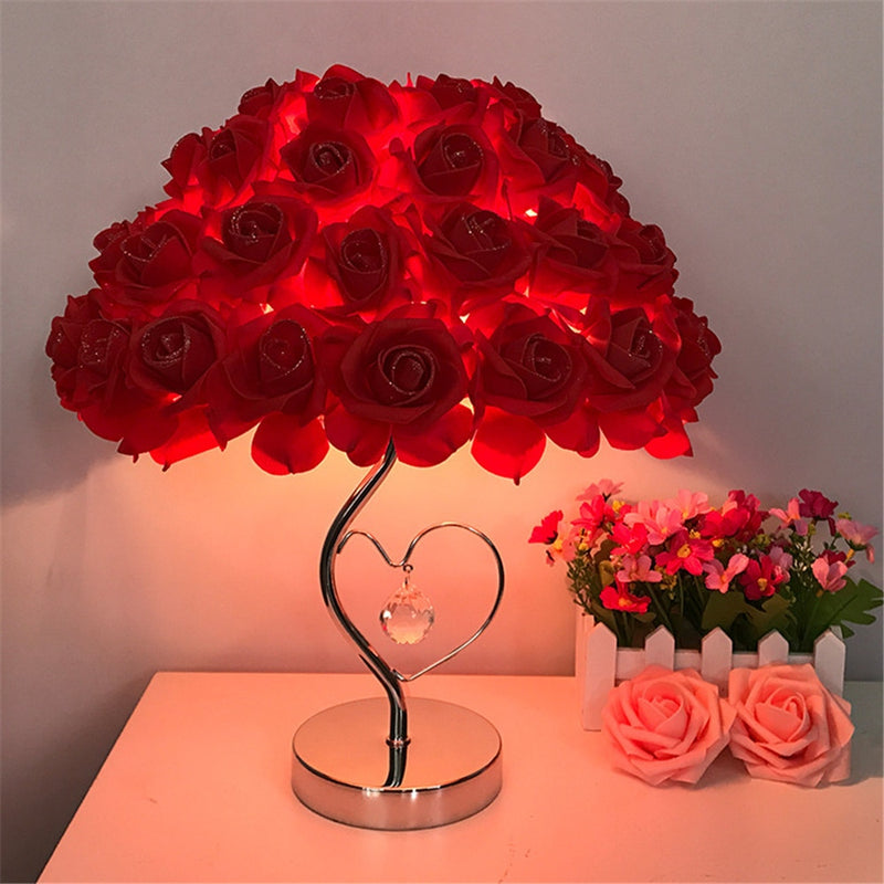 2022 European New Rose Flower Night Light Crystal Diamond Nightlight Wedding Party Bedroom Bedside Girl Valentine&