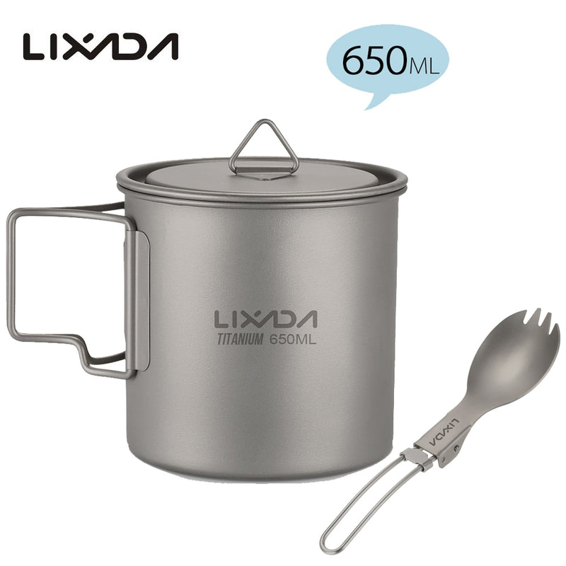 Lixada Titanium Cup Spork Camping Mug Picnic Utensils Heating Tableware Lightweight Outdoor Cooking Equipment Hiking Cookware