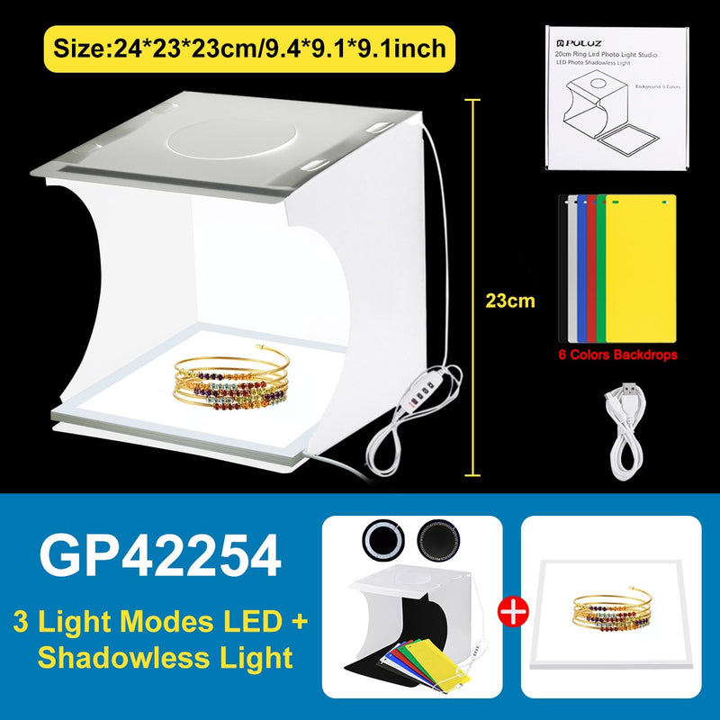 PULUZ 2LED Lightbox Light box Mini Photo Studio Box 1100LM Photography Box Light Studio Shooting Tent Box Kit &amp;6 Color Backdrops