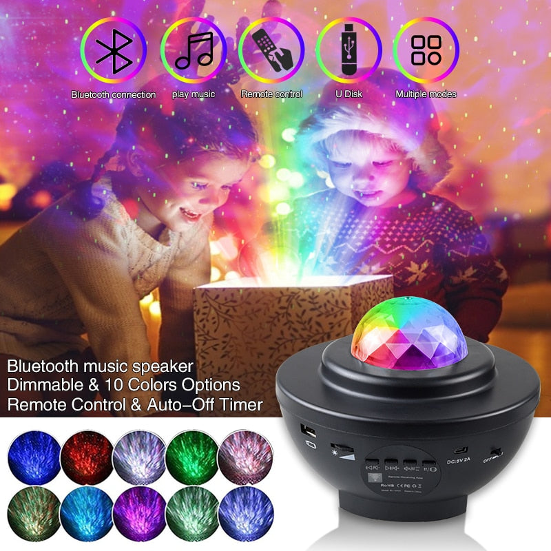 Bunter Sternenhimmel Galaxy Projektor Nachtlicht Kind Bluetooth USB Musik Player Stern Nachtlicht Romantische Projektionslampe Geschenke
