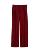 TRAF Women Chic Fashion Office Wear Straight Pants Vintage High Waist Zipper Fly Female Trousers Mujer