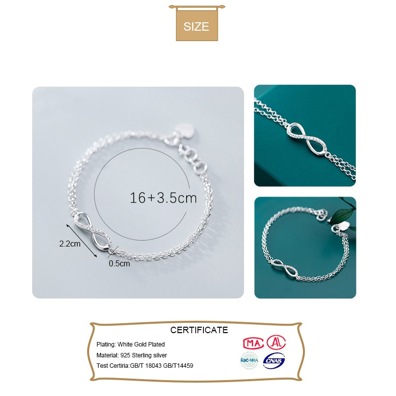 Trustdavis Genuine 925 Sterling Silver Sweet Minimalist Double Layer Infinity CZ Bracelet For Women Wedding Jewelry Gift DS2177