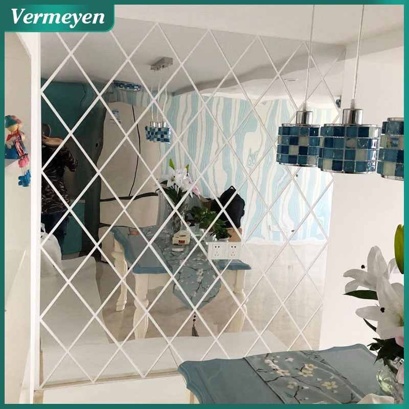 3D Spiegel Wandaufkleber 17/32/58 Stücke DIY Diamanten Rhombus Acryl Spiegelfläche Wandaufkleber Wohnzimmer Dekor pegatina de pared