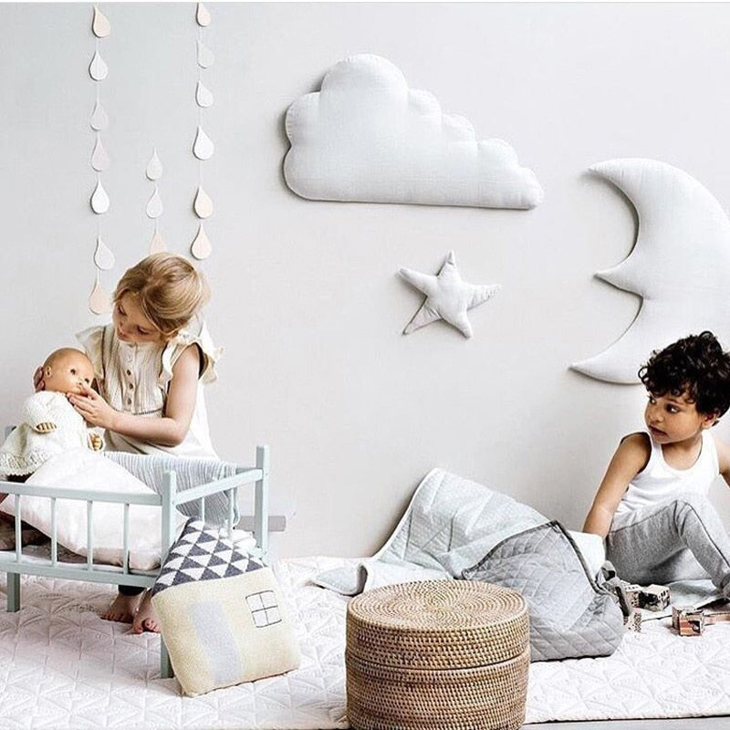 3pcs/set Moon Star Wall Decor INS Nordic Style Cotton Cloud Ornaments Kids Room Decorations Wall Stickers photography props