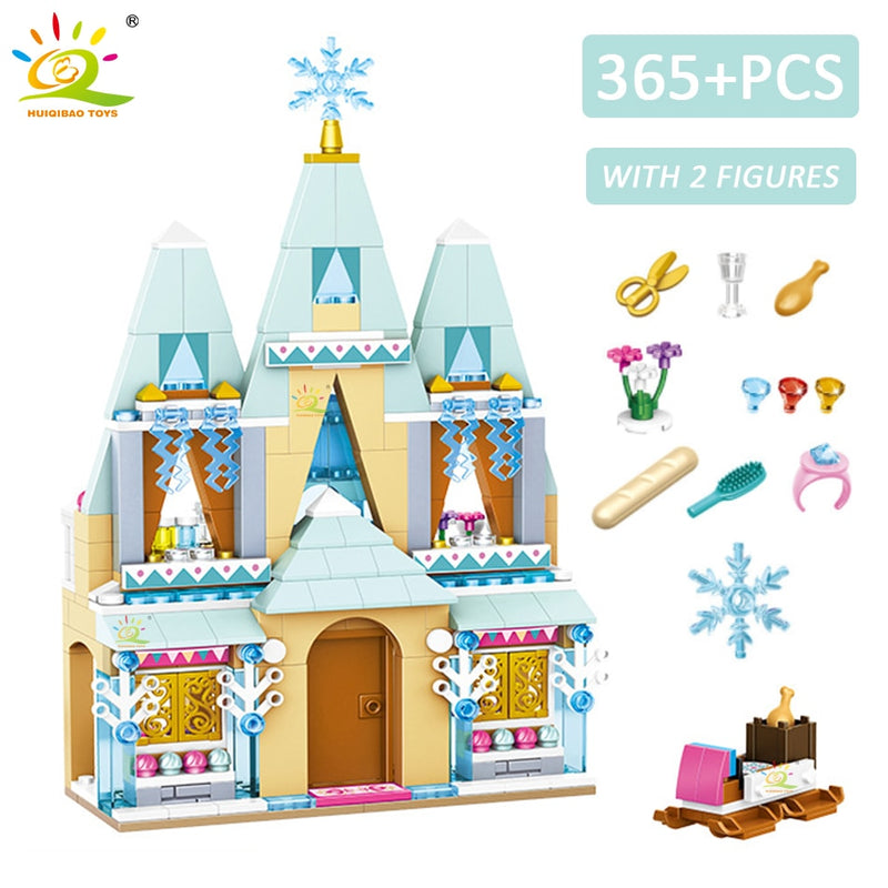 HUIQIBAO Friends Ice Castle Princess Queen Building Blocks Modular Bricks Set for Girls House Palace Children Construction Toys