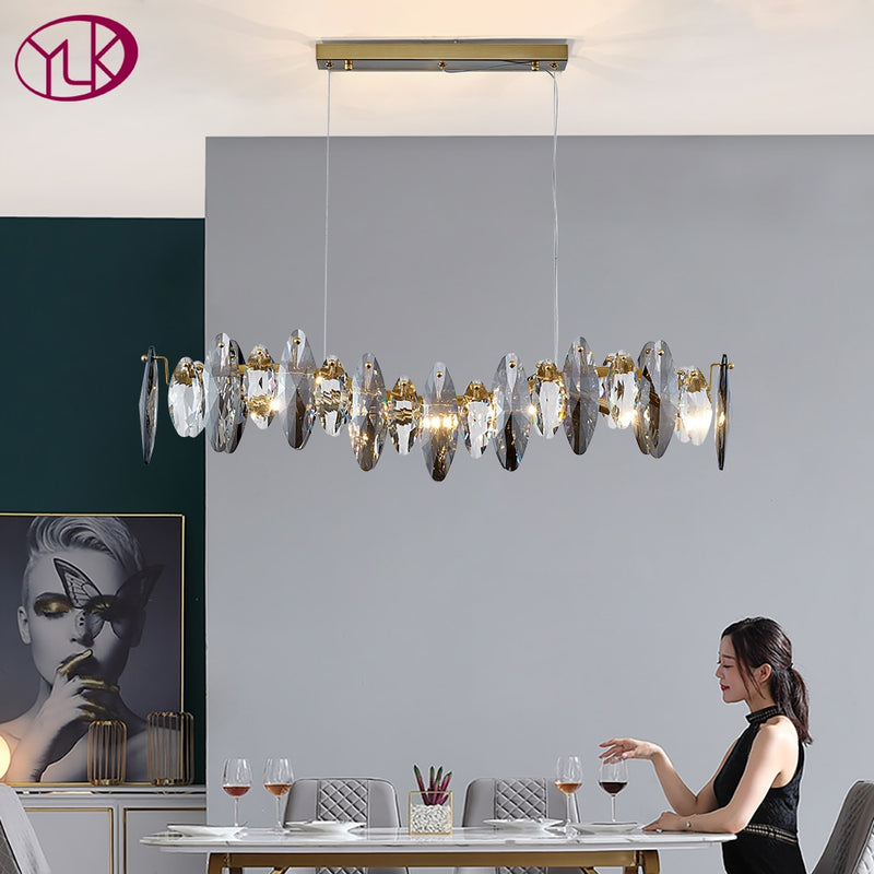 YOULAIKE modern crystal chandelier for dining room large wave design cristal lamp luxury kitchen island hanging light fixture