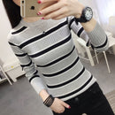 Autumn Sweater 202 Long Sleeve Color Contrast Stripe Versatile O Neck Knitted Sweater Fashion Slim Undercoat Pullover Women