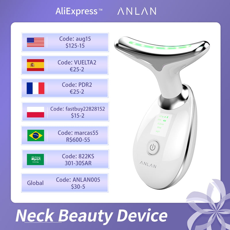 Dispositivo de belleza facial para el cuello ANLAN, 3 colores, terapia de fotones LED, ajuste de la piel, reducción de la barbilla doble, antiarrugas, herramientas para el cuidado de la piel