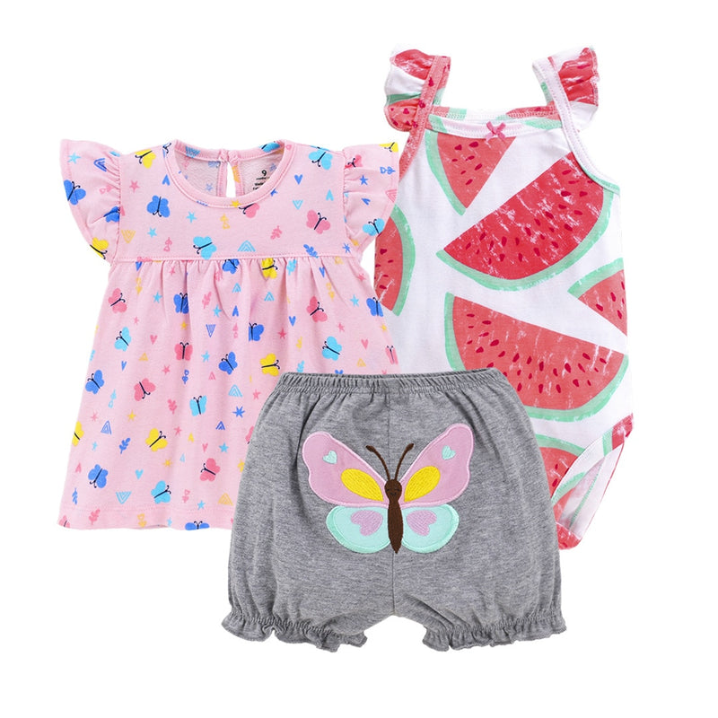 Summer Dresses 2023 Baby Girl Clothing Set Cotton Home For Baby Girl Clothes , 15 Colours Short Unicorn Infant Clothing Suit