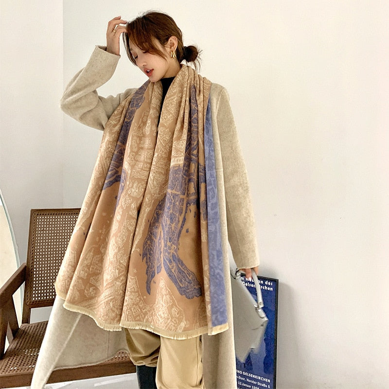 Luxury Winter Cashmere Scarf Women 2022 Design Warm Pashmina Blanket Horse Scarves Female Shawl Wraps Thick Foulard Bufanda