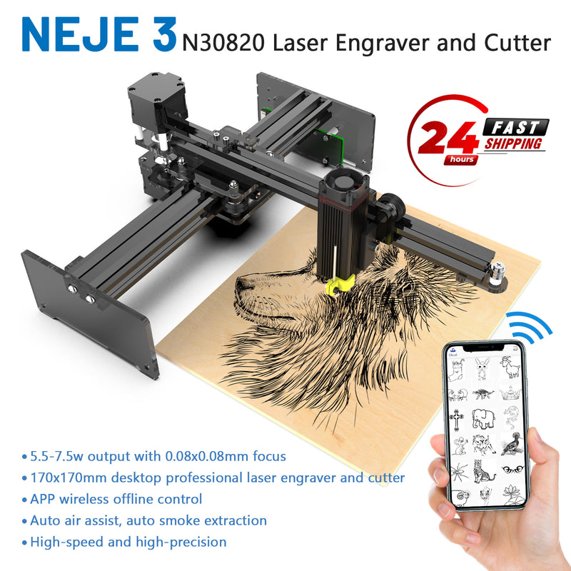 NEJE 3 40W Laser Engraver, 5.5-7.5W Output CNC Laser Cutter / Printer, 3D Wood Router Engraving and Cutting Machine