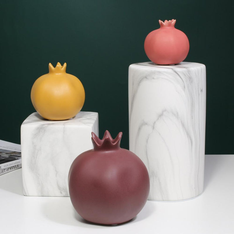 Creative Nordic Pomegranate Ceramic Figurines Solid Matt Color Living Room Decor Wall Shelf Decoration Crafts Bedroom Flower Pot