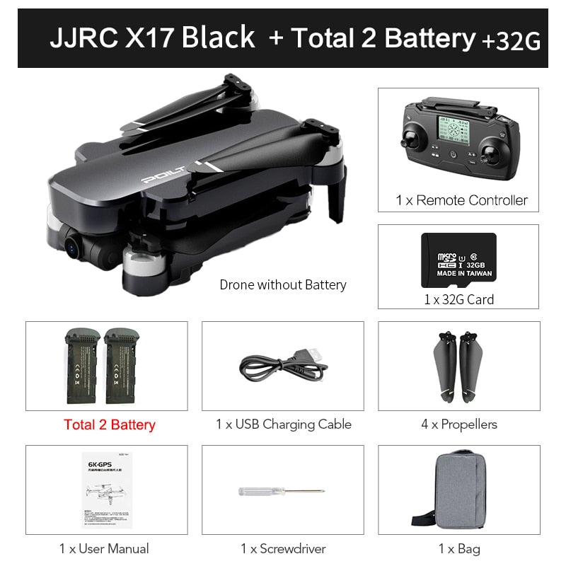JJRC X17 6K GPS Drone with Camera 2-axis Gambal Brushless Quadcopter HD Camera Drone 1km 30mins Flight RC Helicopter VS KF101MAX
