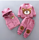 Winter Baby Girls Hooded Clothes Children Christmas Sets Vest+Coat+Pant 3 Pieces Boy Suits Cartoon Bear Garment For Kids 1-4 Age