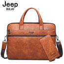 JEEP BULUO Men's Briefcase Bags For 13.3" Laptop Man Business Shoulder Bag Handbags High Quality Leather Office Black