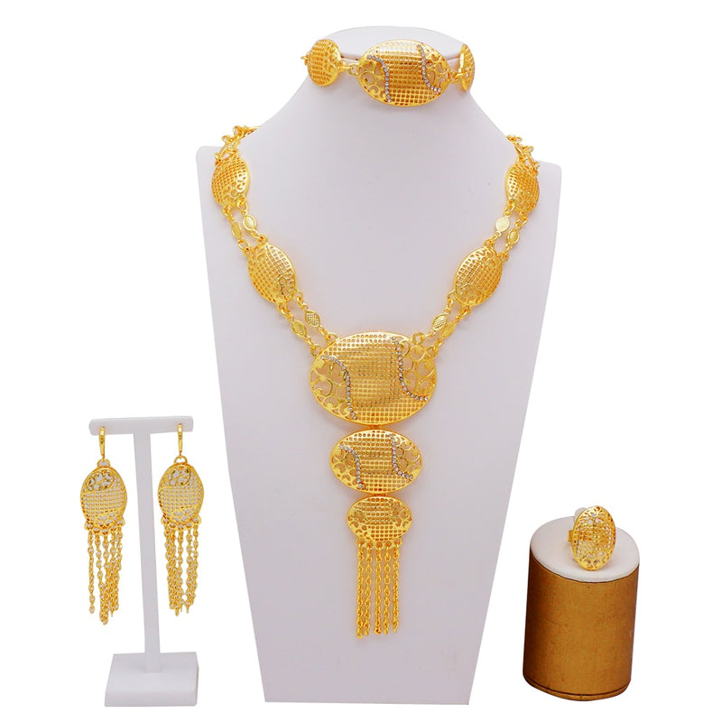 Dubai Jewelry Sets Gold Color Necklace &amp; Earring Set For Women African France Wedding Party Jewelery Ethiopia Bridal Gifts