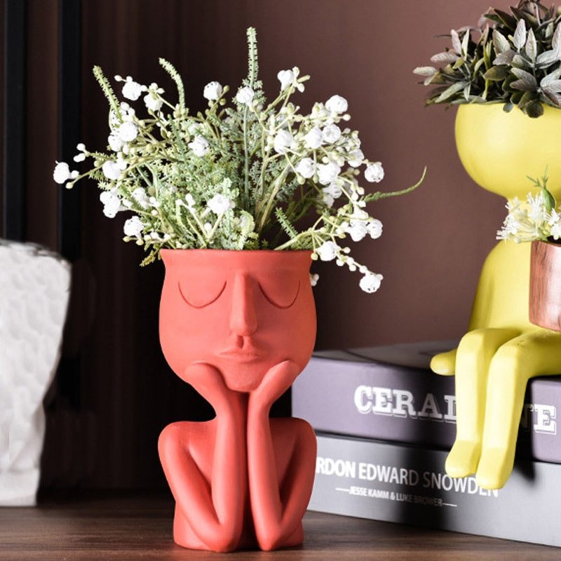 Human Face Resin Flower Pot  Resin Succulents Plant Pot Abstract Flower Pot Desktop Vase Landscape Character Portrait Home Decor