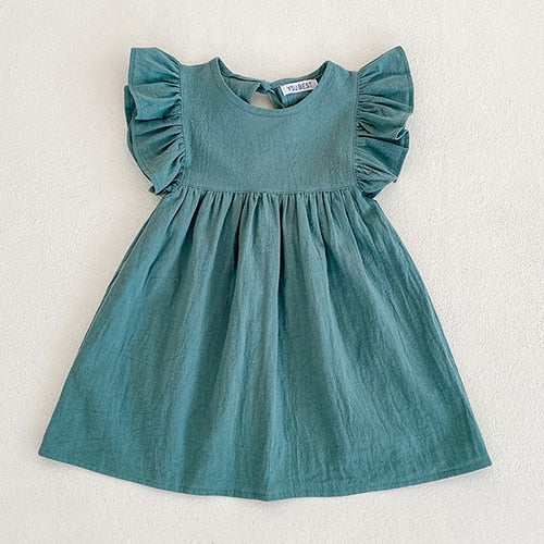 Ropa de bebé niña, vestido de verano sólido para niñas pequeñas, vestido informal para niñas pequeñas, vestido de princesa sin mangas de lino y algodón