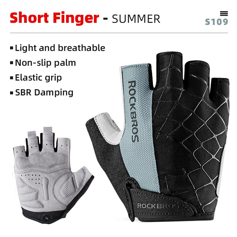 ROCKBROS Guantes de bicicleta MTB Road Anti-shock Mountain Bike Guantes sin dedos Hombres Mujeres Transpirable Ciclismo Deportes Guante antideslizante