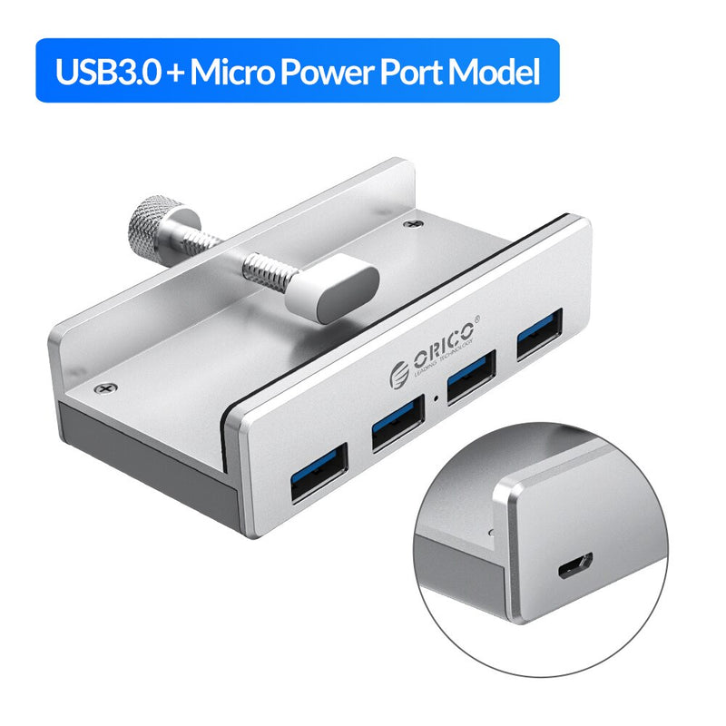 ORICO MH4PU Aluminum 4 Ports USB 3.0 Clip-type HUB For Desktop Laptop Clip Range 10-32mm With 150cm Date Cable - Silver