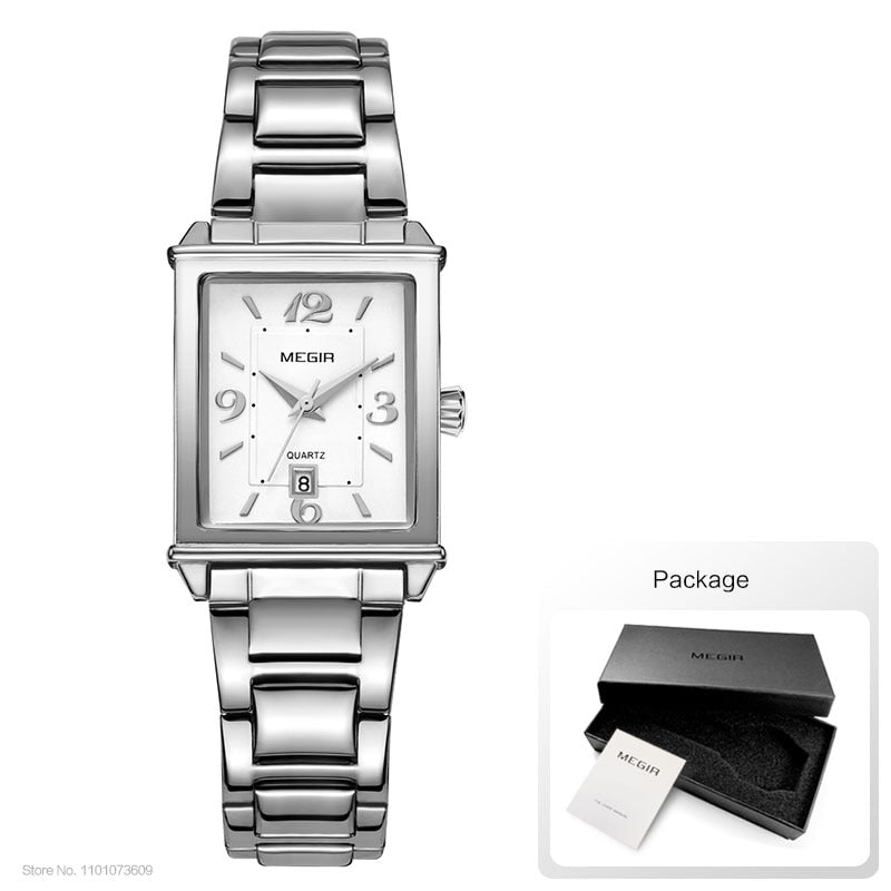 Megir Womens Simple Stainless Steel Quartz Watch with Calendar Date display Fashion Waterproof Dress Wrist Watch for Ladies1079L