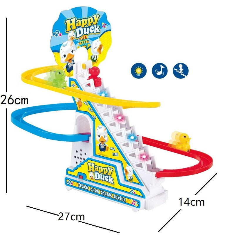 Climbing Stairs Track Toys Cartoon Penguin Dinosaur Dog Duck For Children Electronic Music Kids Funny Boys Girls Birthday Gift