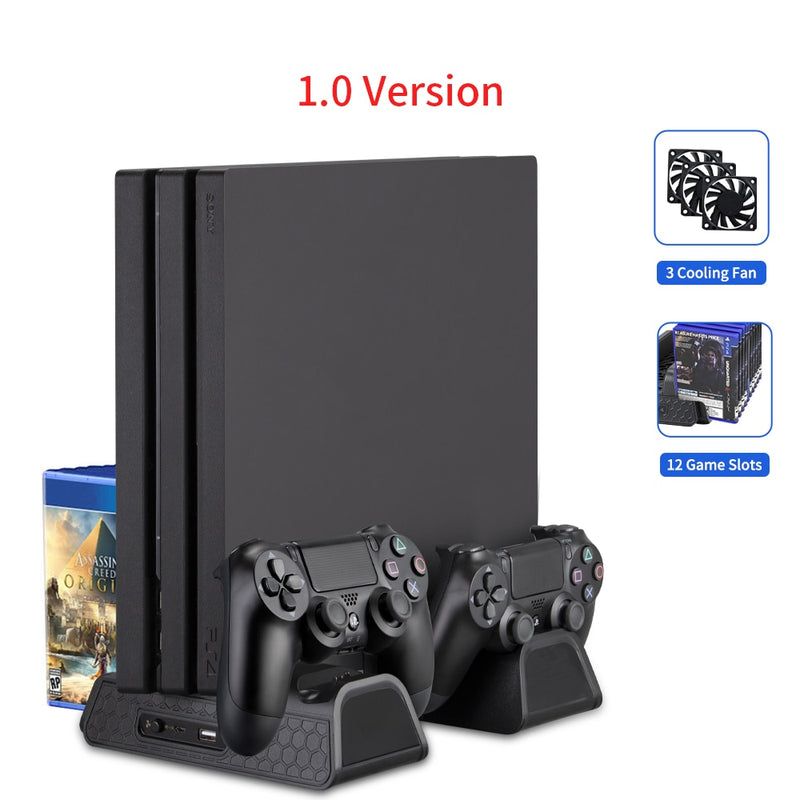 For PS4/PS4 Slim/PS4 Pro Vertical Stand LED Cooling Fan Dual Controller Charger Charging Station For SONY Playstation 4 Cooler