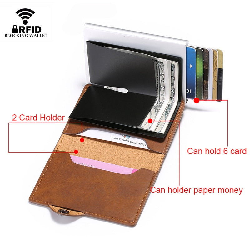 DIENQI New Antitheft Card Holder Leather Men Women Anti-magnetic Bank Credit Card Holder Minimalist Wallet Busienss Case Pocket