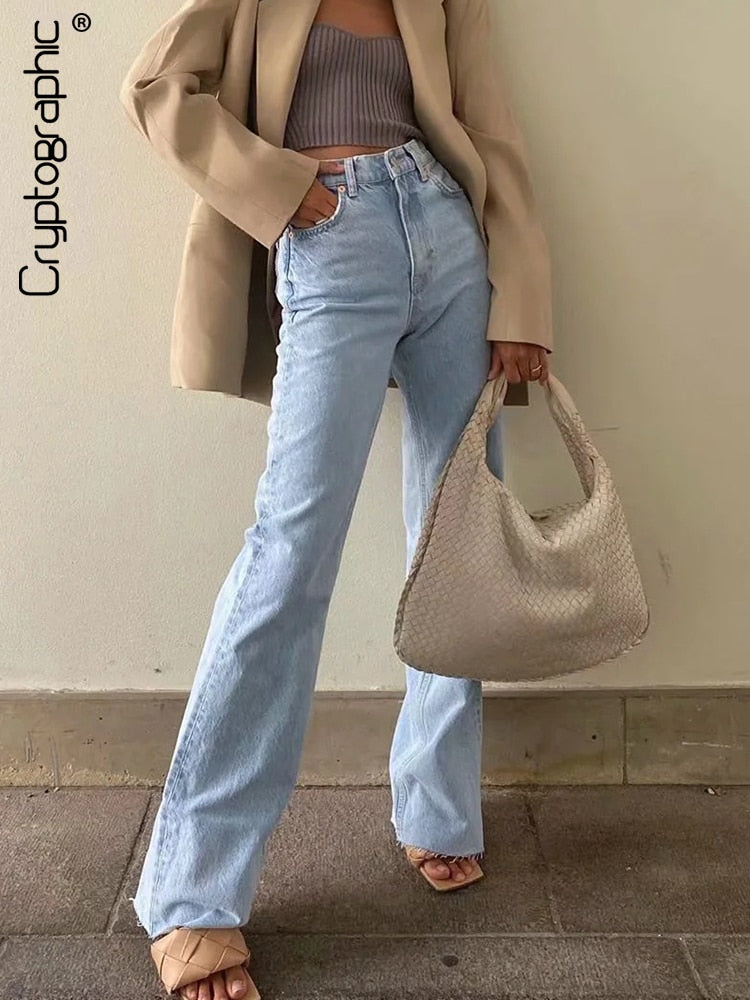 Cryptographic Casual Fashion Straight Leg Damen Jeans Denim Bottom Harajuku Boyfriend Lange Baggy Jeans mit hoher Taille Herbsthose