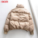 Tangada Women Solid Khaki Oversize Parkas Thick 2021 Winter Zipper Pockets Female Warm Elegant Coat Jacket 6A120